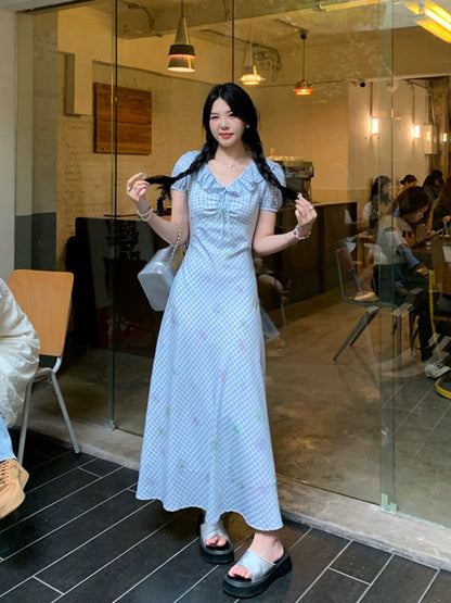 Sweet and Spicy Duoduo [Dream Girl] Blue Short Sleeve Dress Women's Summer 2024 New College Style Skirt