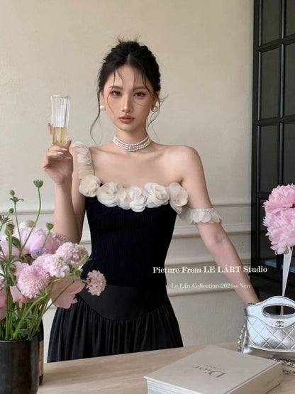 LELART new summer French temperament elegant pure desire style sweet and spicy petal camisole short top