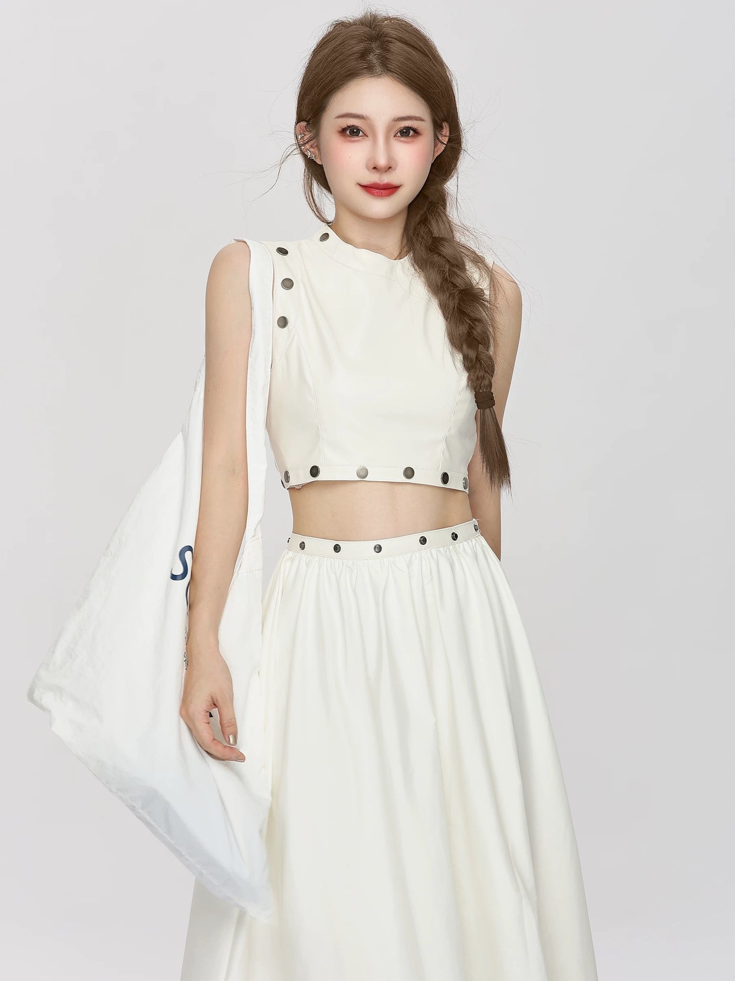 PPWUDAWANG Cold and salty style dress suit skirt sleeveless vest top temperament half-length skirt two-piece suit