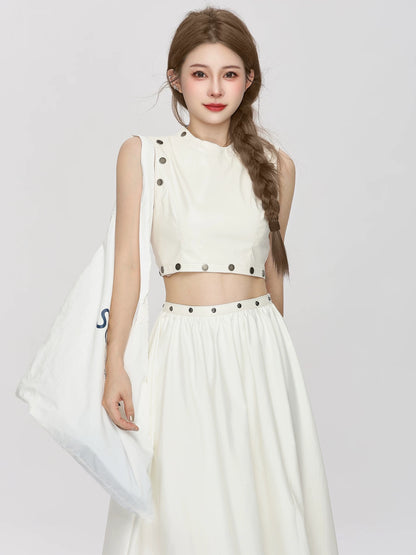 PPWUDAWANG Cold and salty style dress suit skirt sleeveless vest top temperament half-length skirt two-piece suit