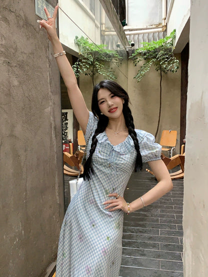Sweet and Spicy Duoduo [Dream Girl] Blue Short Sleeve Dress Women's Summer 2024 New College Style Skirt
