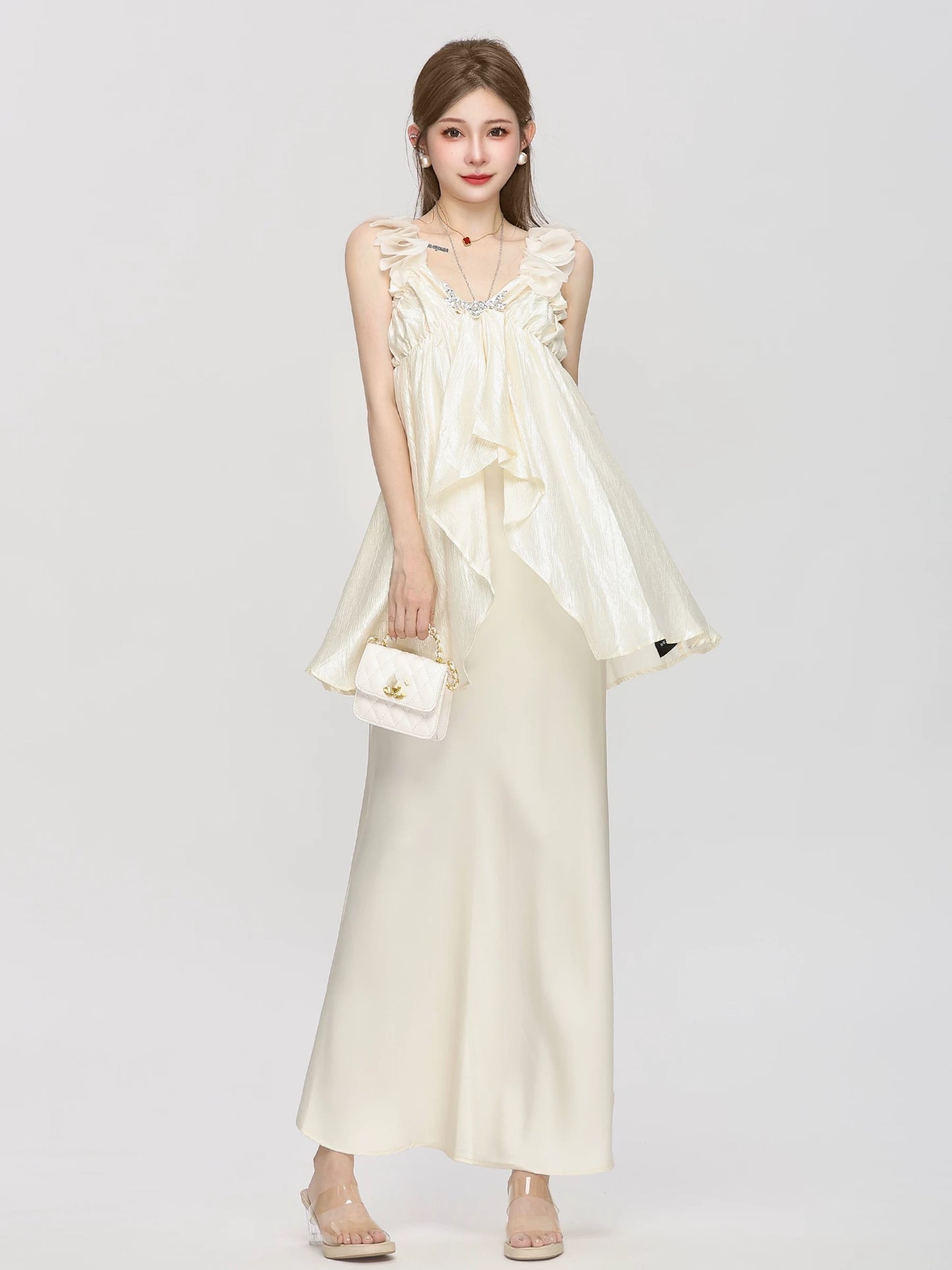 French style suit skirt for women summer new style design irregular top high waist long skirt high-end two-piece suit