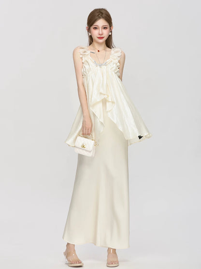 French style suit skirt for women summer new style design irregular top high waist long skirt high-end two-piece suit