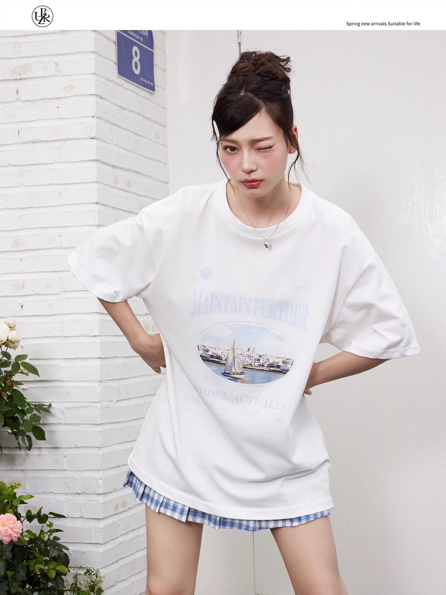 Beikastudios white T-shirt women's short-sleeved summer new American retro sailboat print loose cotton half-sleeved t