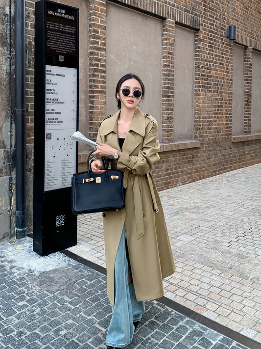 Windbreaker coat women's mid-length 2024 early autumn new Korean style high-end British style spring and autumn khaki coat