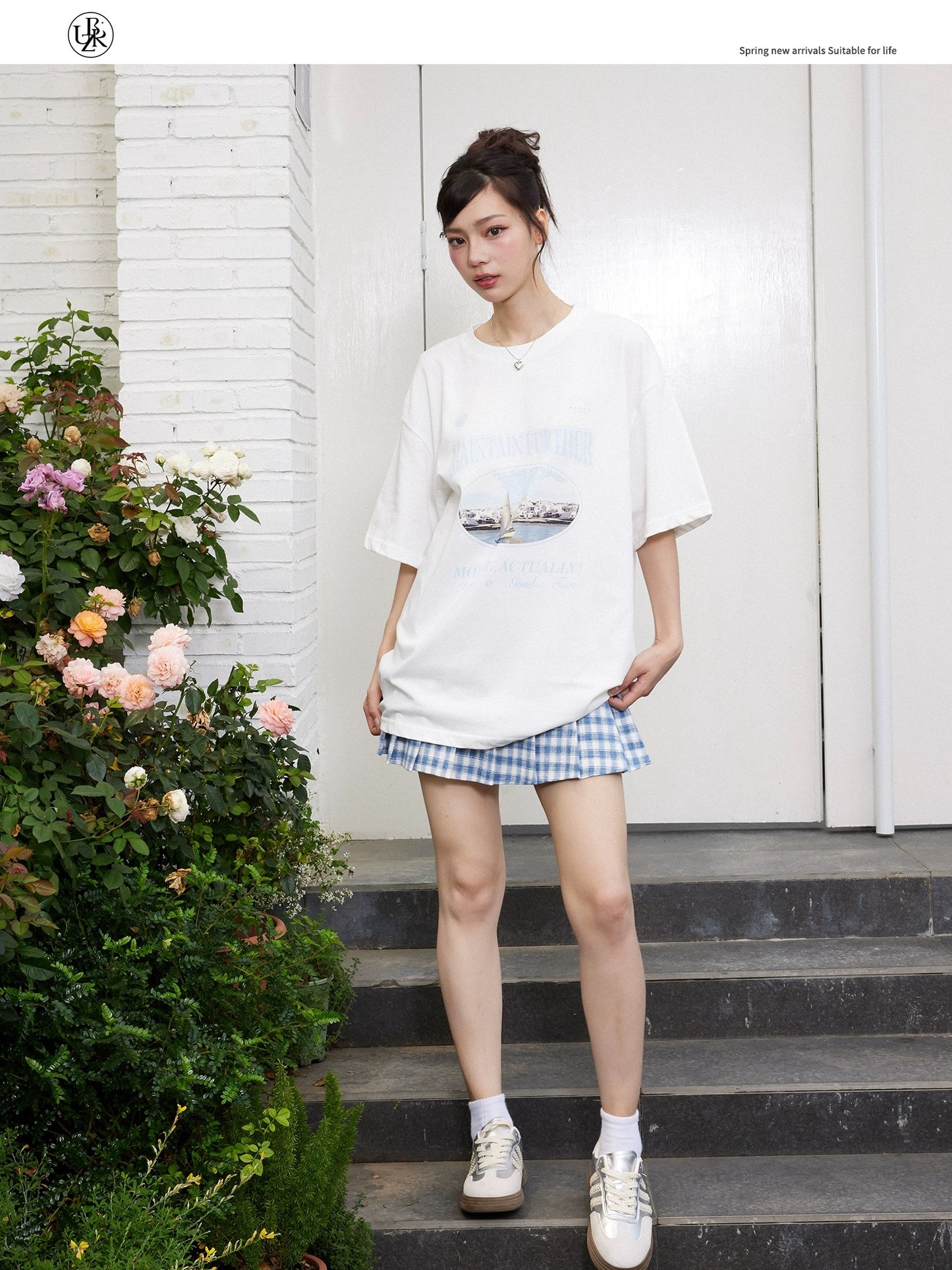 Beikastudios white T-shirt women's short-sleeved summer new American retro sailboat print loose cotton half-sleeved t