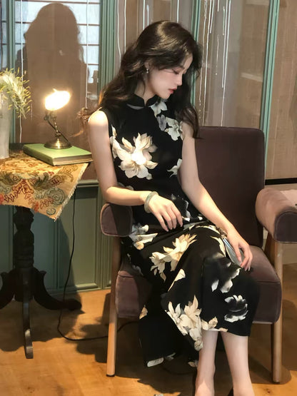 TiTi Night Lily – Black Lily: A Modernized, Sleeveless, Chinese-Style Qipao