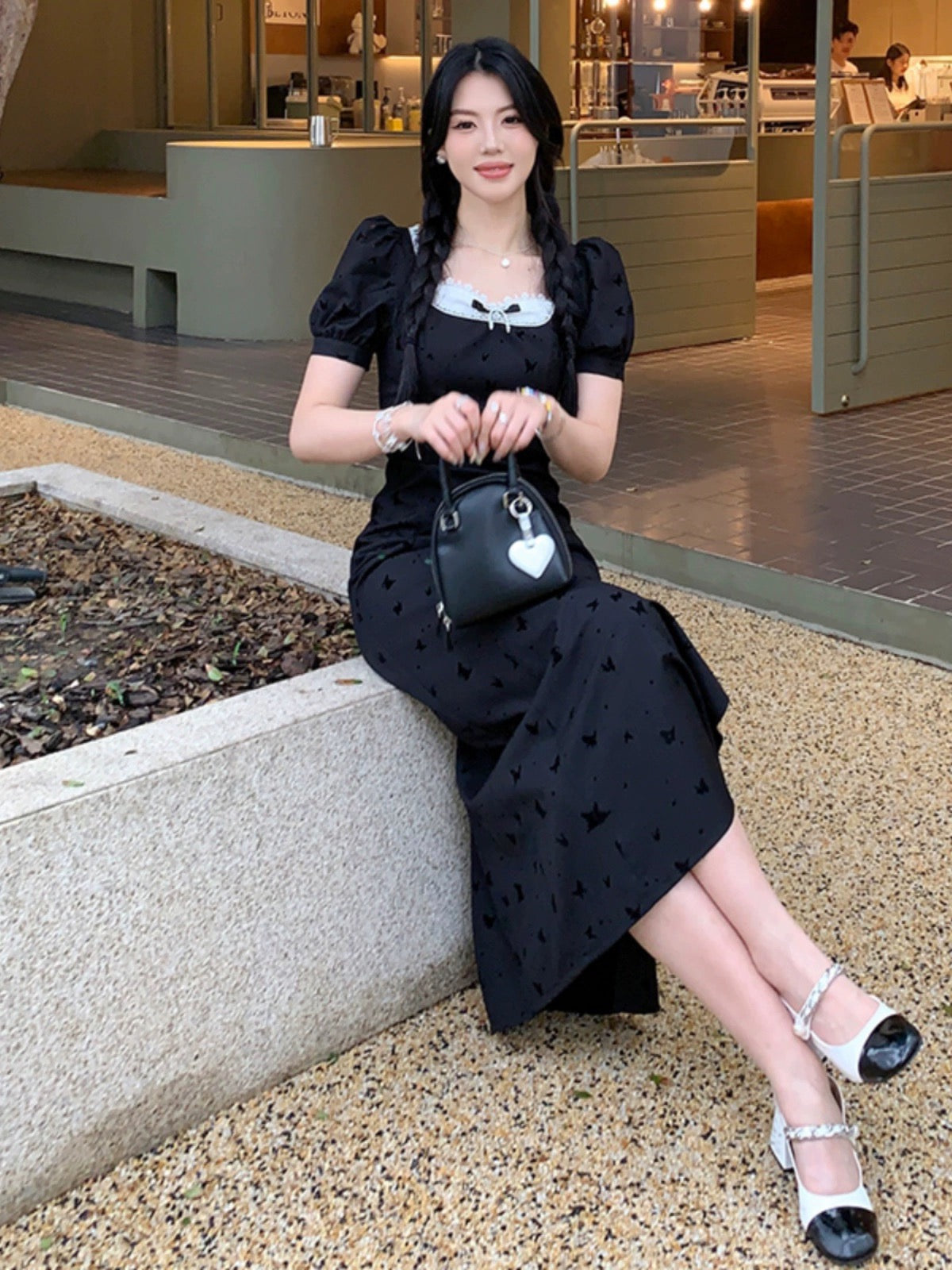 Sweet and spicy [Lanting Youyou] short-sleeved dress for women, summer square collar design, niche temperament, waist slimming