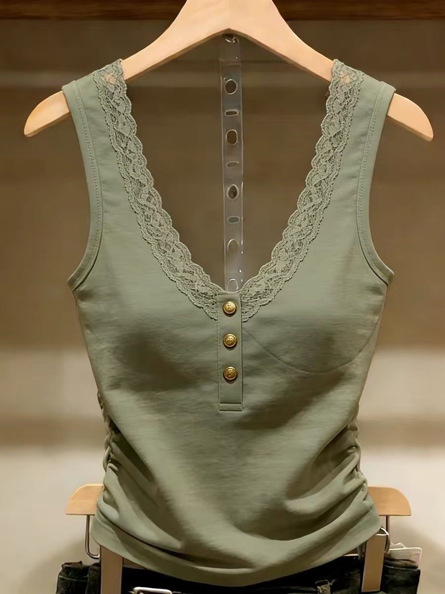 Shenzhen Nanyou Brand Women's Clothing French Style Innerwear Tank Top Camisole Summer Base Layer Unique Dark Green Top Trendy