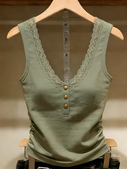 Shenzhen Nanyou Brand Women's Clothing French Style Innerwear Tank Top Camisole Summer Base Layer Unique Dark Green Top Trendy