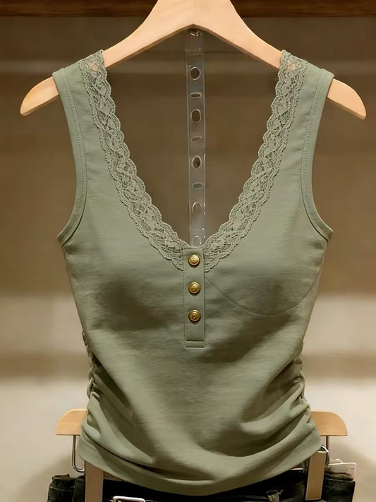 Shenzhen Nanyou Brand Women's Clothing French Style Innerwear Tank Top Camisole Summer Base Layer Unique Dark Green Top Trendy