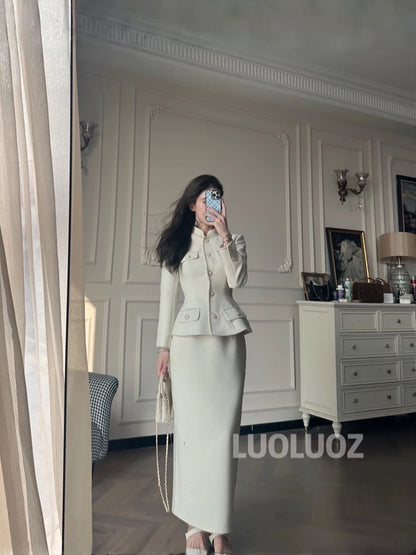 LUOLUOZ【Secret Garden】High-Quality Elegant Two-Piece Set: Short Jacket + Long Skirt (cc)