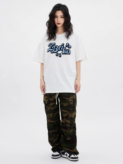 Zobeka trendy white T-shirt women's short-sleeved summer American retro towel embroidered letters casual round neck pure cotton half-sleeved t