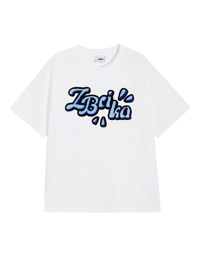 Zobeka trendy white T-shirt women's short-sleeved summer American retro towel embroidered letters casual round neck pure cotton half-sleeved t