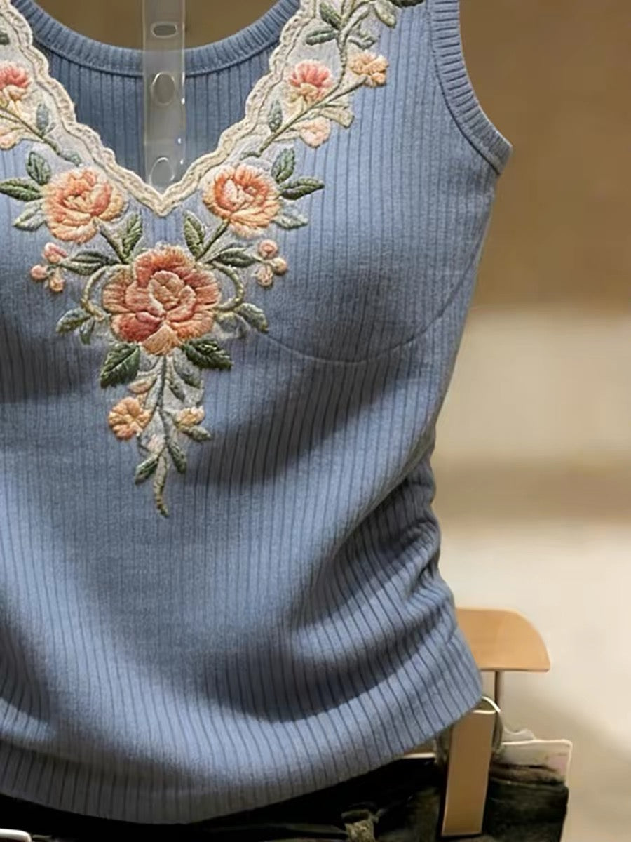 With bra pads ~ Shenzhen Nanyou brand women's sweet style floral embroidered base layer vest trendy sleeveless top