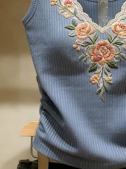 With bra pads ~ Shenzhen Nanyou brand women's sweet style floral embroidered base layer vest trendy sleeveless top