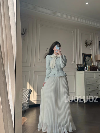 LUOLUOZ [Lanyu Leisure] Chanel-inspired High-End Luxury Top + Stylish Long Skirt Set