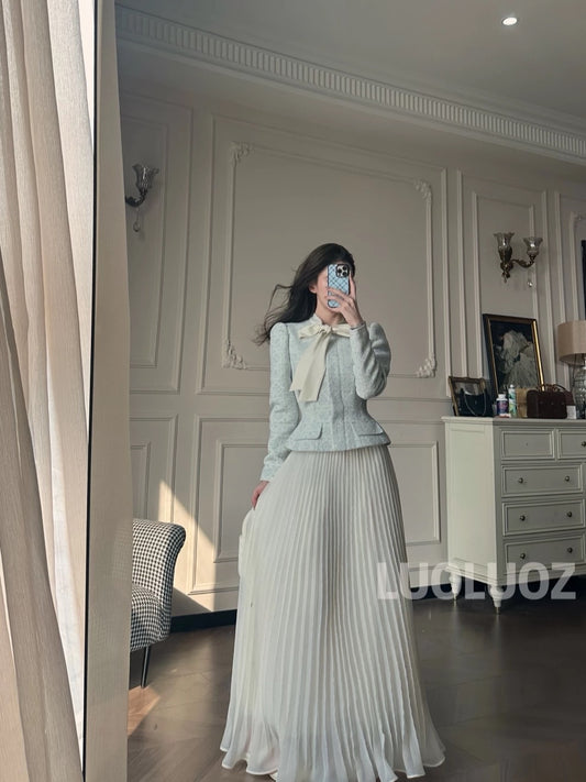 LUOLUOZ [Lanyu Leisure] Chanel-inspired High-End Luxury Top + Stylish Long Skirt Set