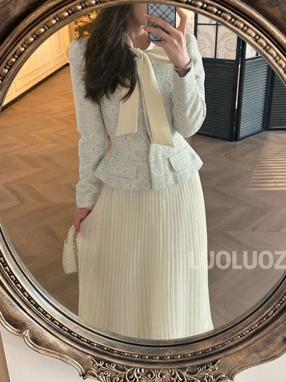 LUOLUOZ [Lanyu Leisure] Chanel-inspired High-End Luxury Top + Stylish Long Skirt Set