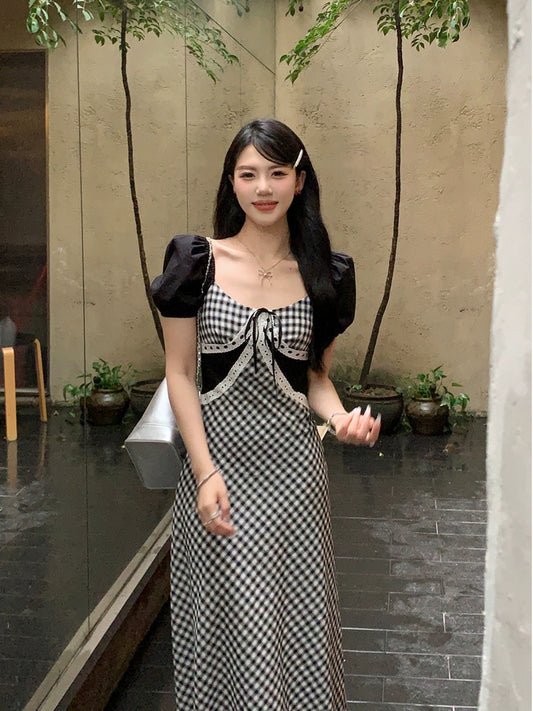 Sweet and Spicy Duoduo [Summer Mousse] Black Short Sleeve Dress Women's Summer 2024 New College Style Long Skirt