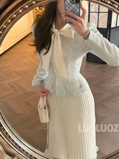 LUOLUOZ [Lanyu Leisure] Chanel-inspired High-End Luxury Top + Stylish Long Skirt Set
