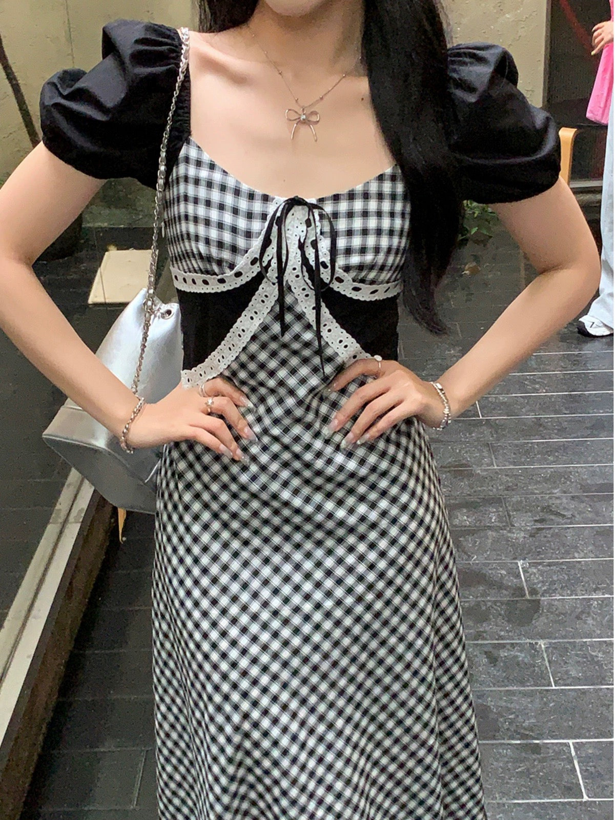 Sweet and Spicy Duoduo [Summer Mousse] Black Short Sleeve Dress Women's Summer 2024 New College Style Long Skirt