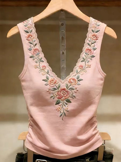 With bra pads ~ Shenzhen Nanyou brand women's clothing, fresh floral camisole, gentle design, inner top