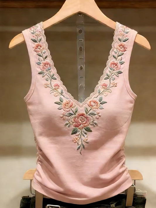 With bra pads ~ Shenzhen Nanyou brand women's clothing, fresh floral camisole, gentle design, inner top