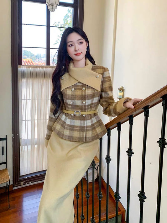 GERTCOREL 2025 New Winter French Haute Couture Goose Down Warm Down Jacket Skirt Chanel Style Suit for Women