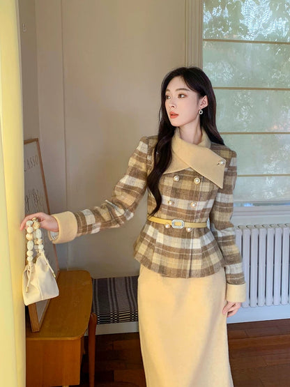 GERTCOREL 2025 New Winter French Haute Couture Goose Down Warm Down Jacket Skirt Chanel Style Suit for Women