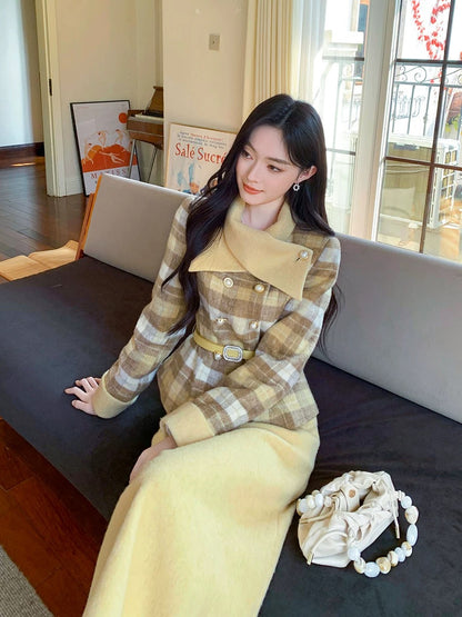 GERTCOREL 2025 New Winter French Haute Couture Goose Down Warm Down Jacket Skirt Chanel Style Suit for Women