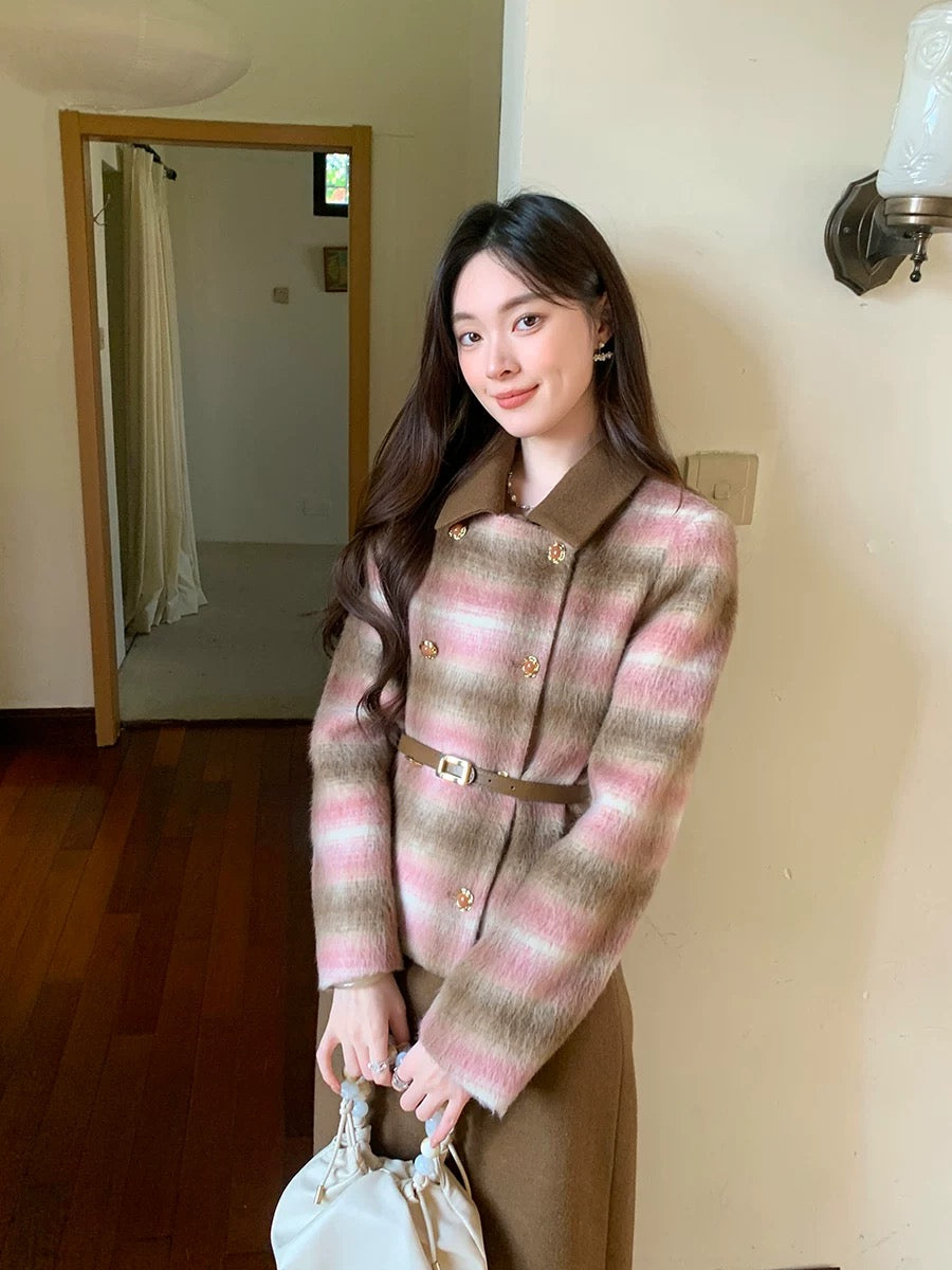GERTCOREL 2025 New Winter French Wool Warm Coat and Skirt Set for Women, High-End Commuting Suit