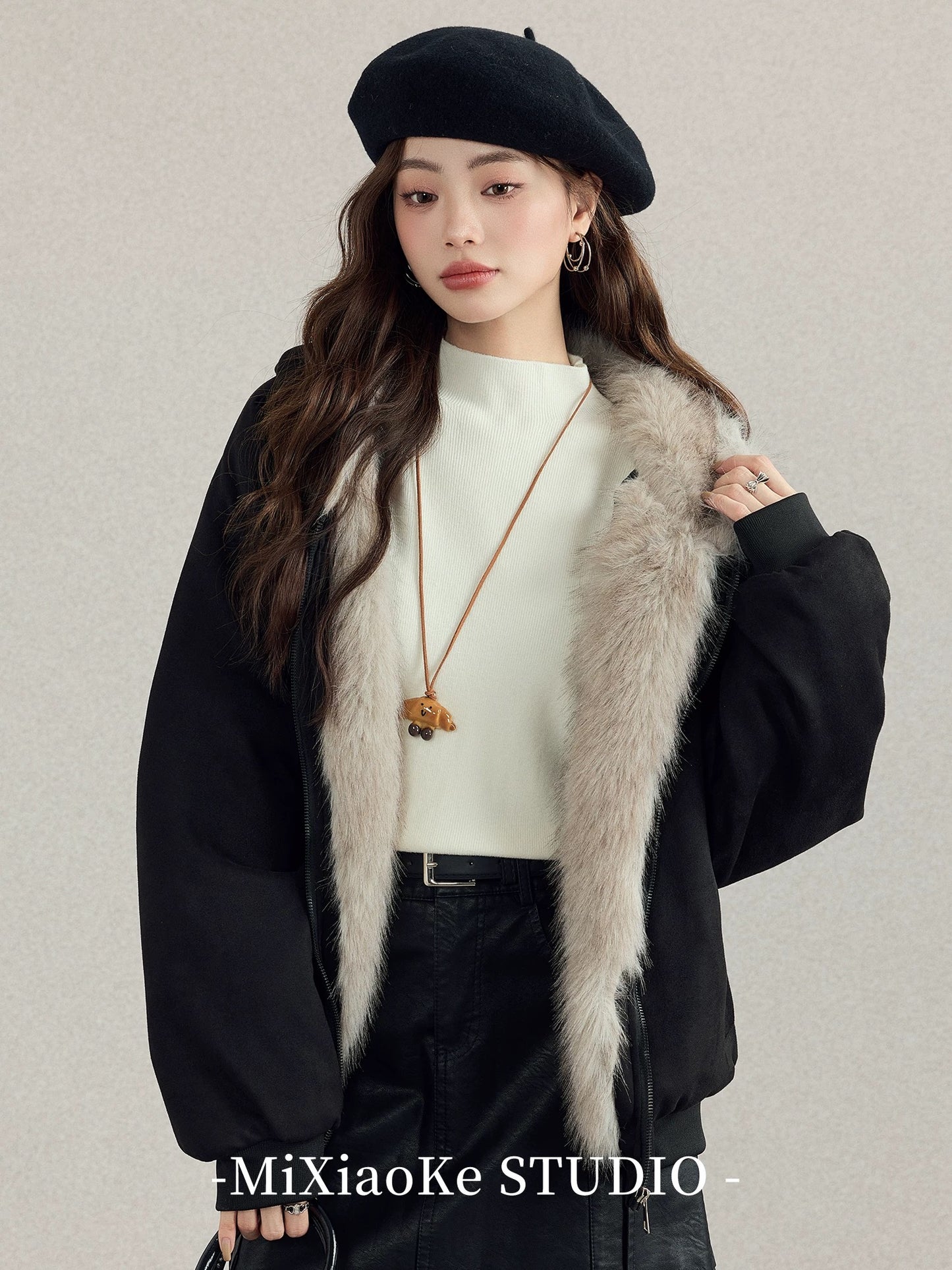 Mi Xiaoke's American-style large fur collar mountain-carved cotton coat for women, new autumn and winter style, super beautiful cotton coat, fleece-lined and thickened.