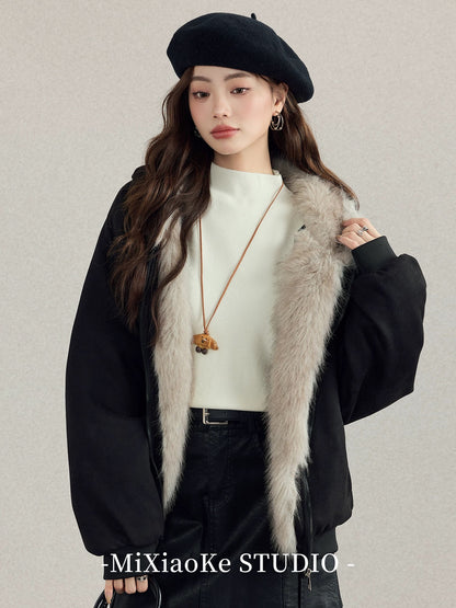 Mi Xiaoke's American-style large fur collar mountain-carved cotton coat for women, new autumn and winter style, super beautiful cotton coat, fleece-lined and thickened.