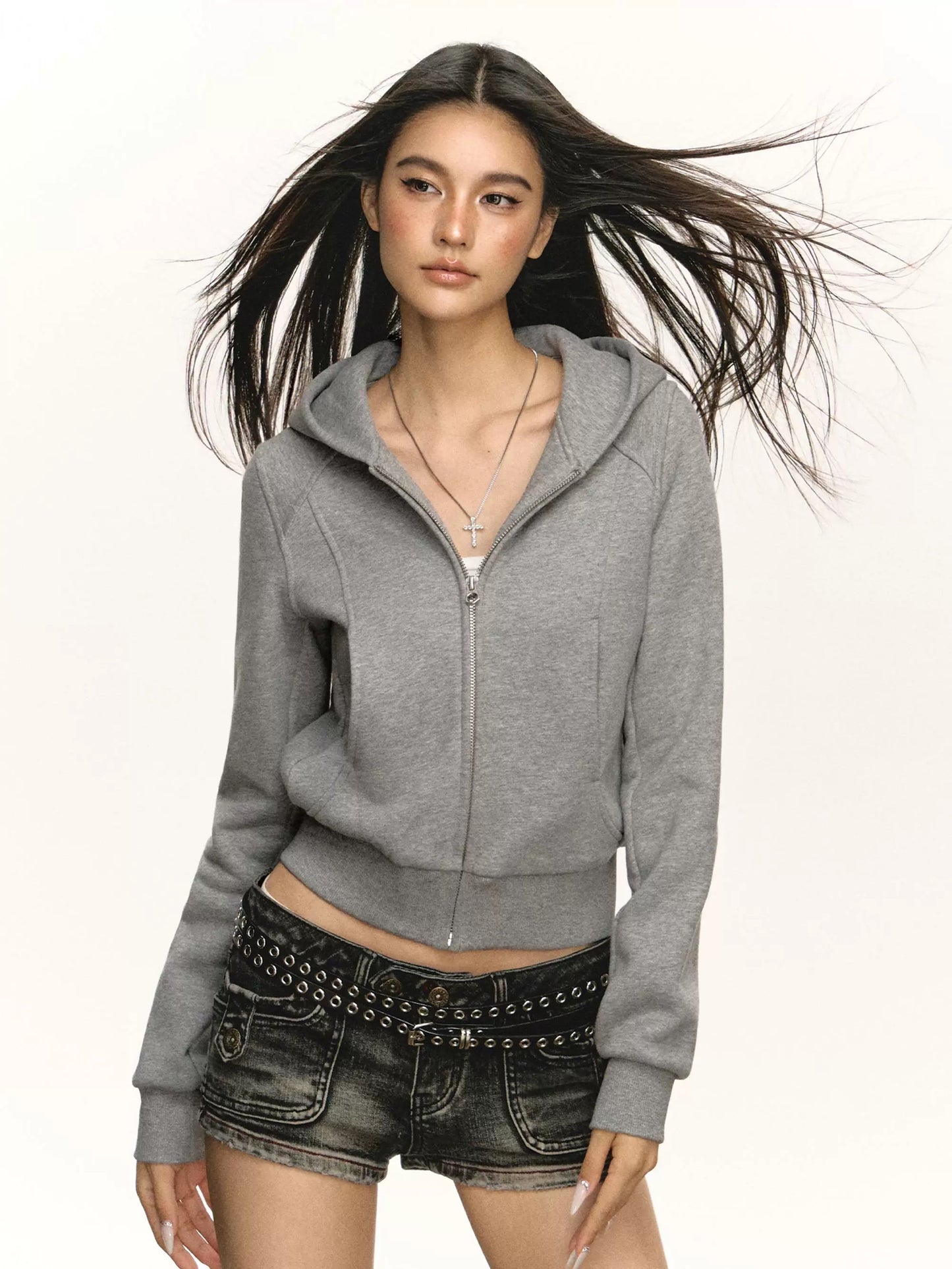 Ariseism American retro short hooded sweatshirt jacket for women in autumn and winter