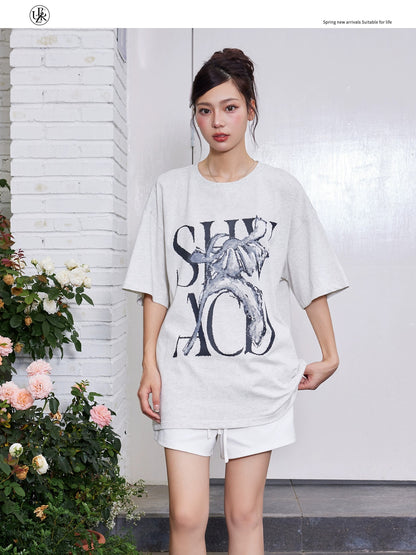 Beikastudios white T-shirt women's short-sleeved summer loose retro new casual heavy 260G pure cotton half-sleeved t
