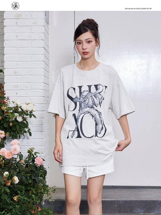Beikastudios white T-shirt women's short-sleeved summer loose retro new casual heavy 260G pure cotton half-sleeved t