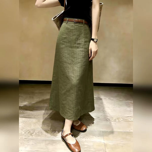 Women’s High-Waisted Midi Skirt – Vintage-Style, Slimming, Elegant Green Straight-Cut Skirt for Work/Commuting (2026 Autumn New Arrival)