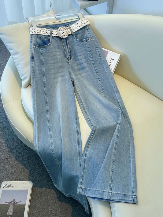 This year's popular light-colored high-waisted scimitar jeans for women 2025 summer new loose wide-leg straight pants