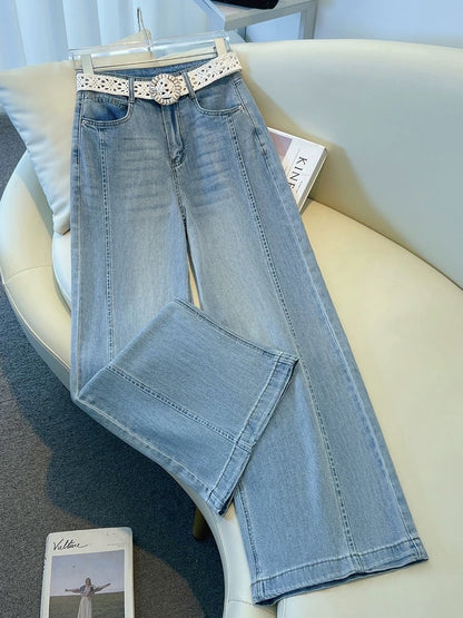 This year's popular light-colored high-waisted scimitar jeans for women 2025 summer new loose wide-leg straight pants