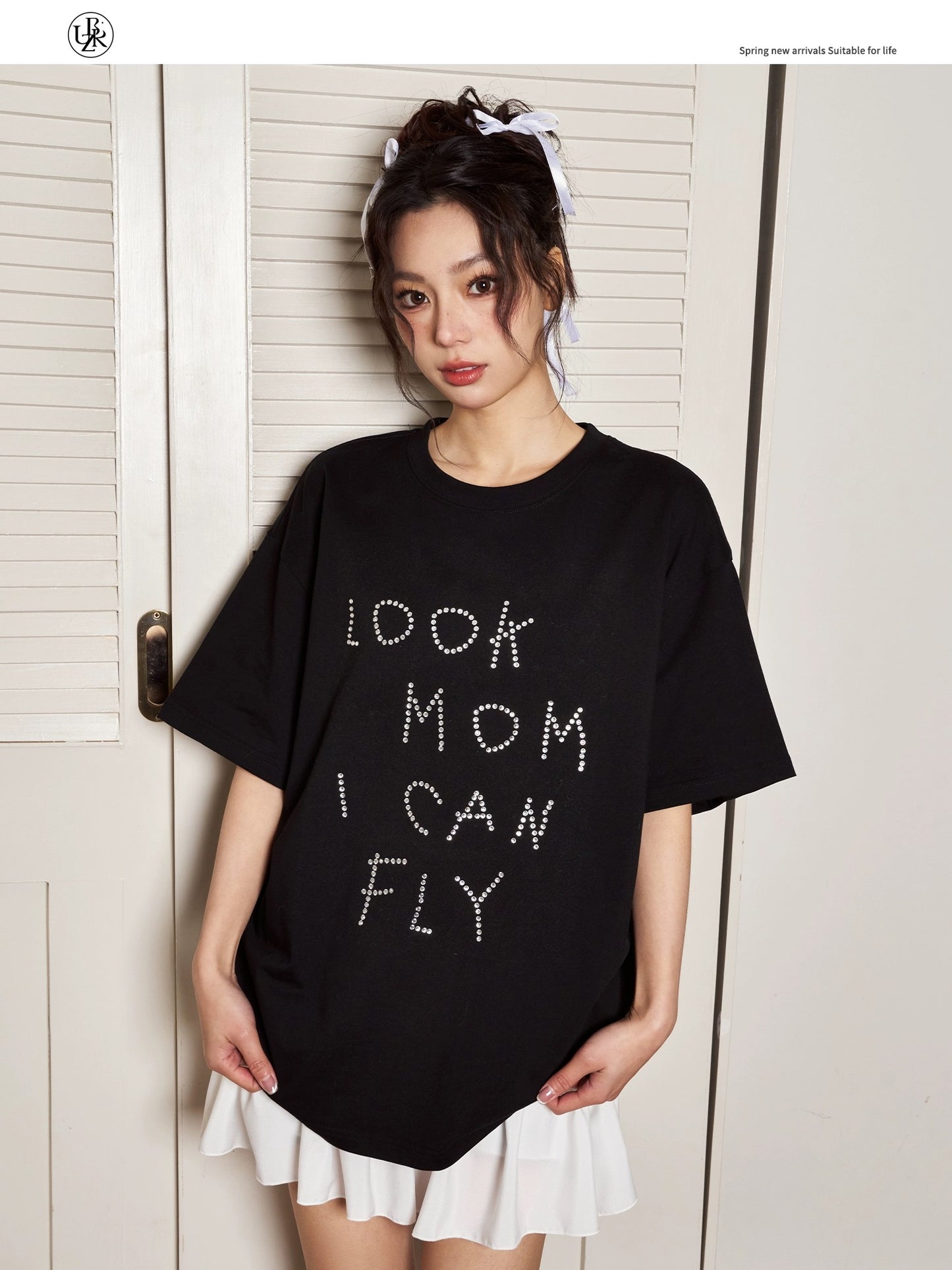 Beikastudios white T-shirt women's short-sleeved summer hot diamond letter print American loose cotton round neck half-sleeved T-shirt