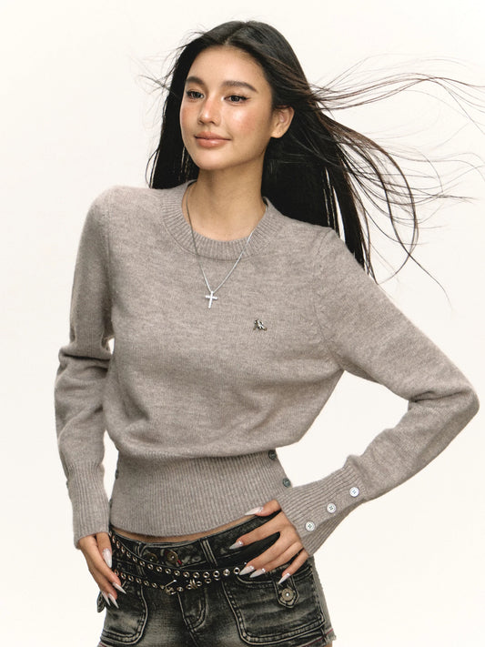 Ariseism round neck short long sleeve sweater women's autumn and winter new inner top slim sweater bottoming shirt
