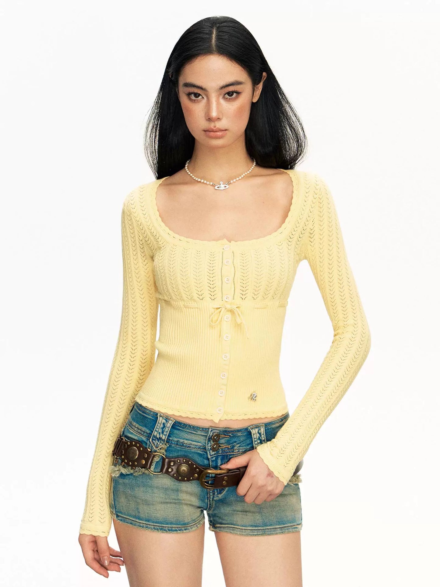 Ariseism American retro design hollow jacquard long-sleeved sweater for women autumn and winter new slim fit top