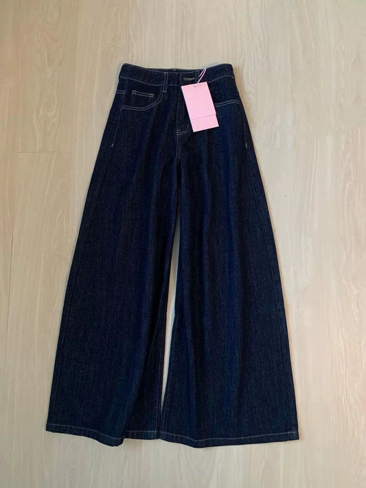 Fall in love with it once you wear it! Dark blue straight jeans new summer style for pear-shaped body high waist slimming thin wide leg pants