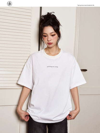 Beikastudios black T-shirt women's short-sleeved summer loose American retro letter print casual cotton half-sleeved t