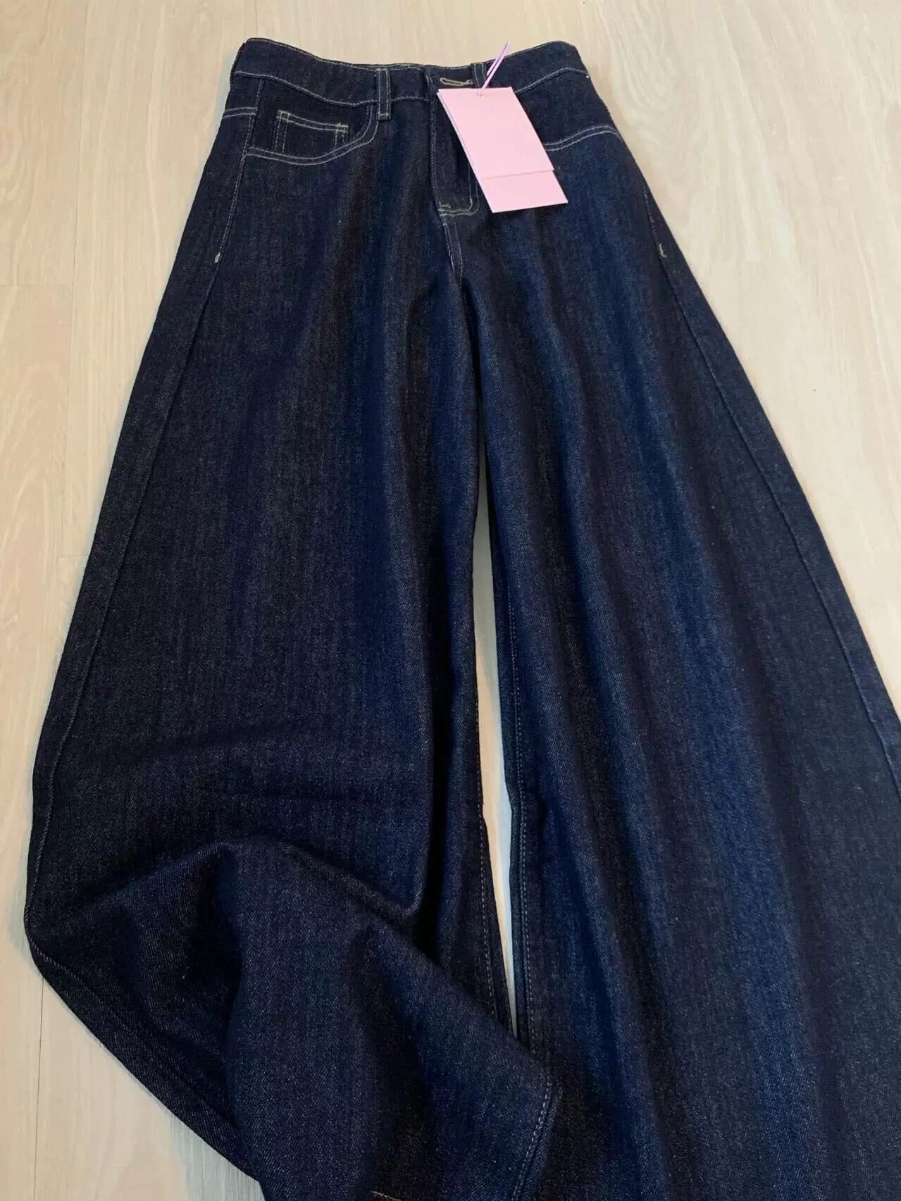 Fall in love with it once you wear it! Dark blue straight jeans new summer style for pear-shaped body high waist slimming thin wide leg pants
