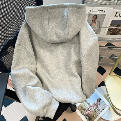 American heavyweight air layer sweatshirt zipper jacket women's autumn couple oversize silhouette hooded cardigan top