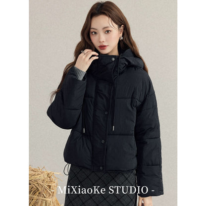 Mi Xiaoke's sweet style white hooded cotton-padded jacket, short winter style, Korean style, thickened puffer jacket, fashionable cotton-padded coat.