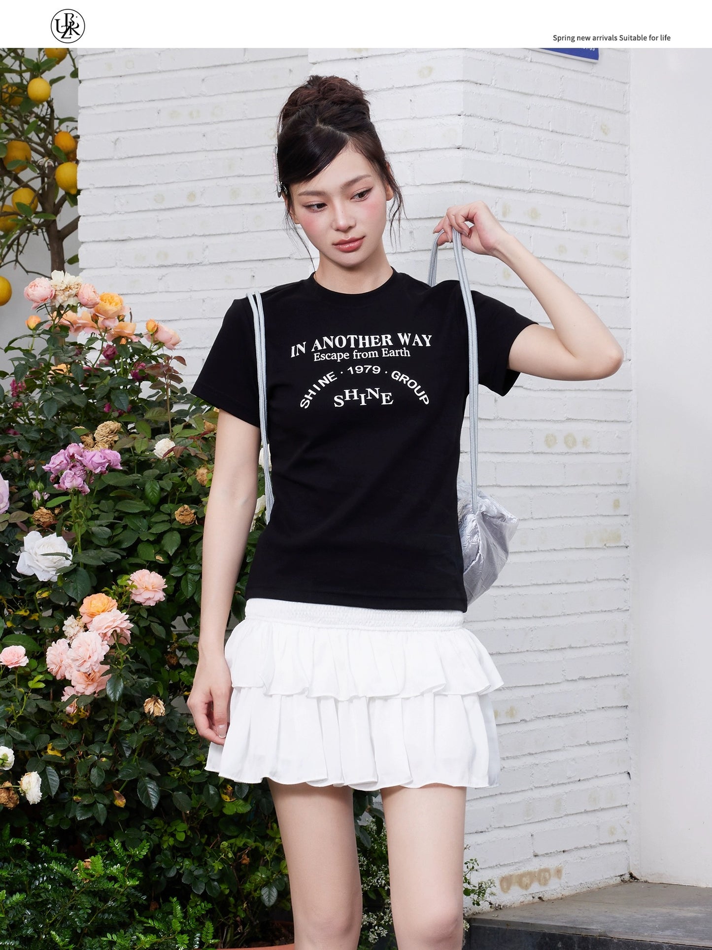 Beikastudios black T-shirt women's right shoulder short-sleeved summer new letter print short casual round neck half-sleeved t