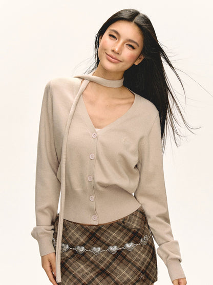 Ariseism American retro V-neck short knitted cardigan for women in autumn and winter new slim-fitting bottoming top